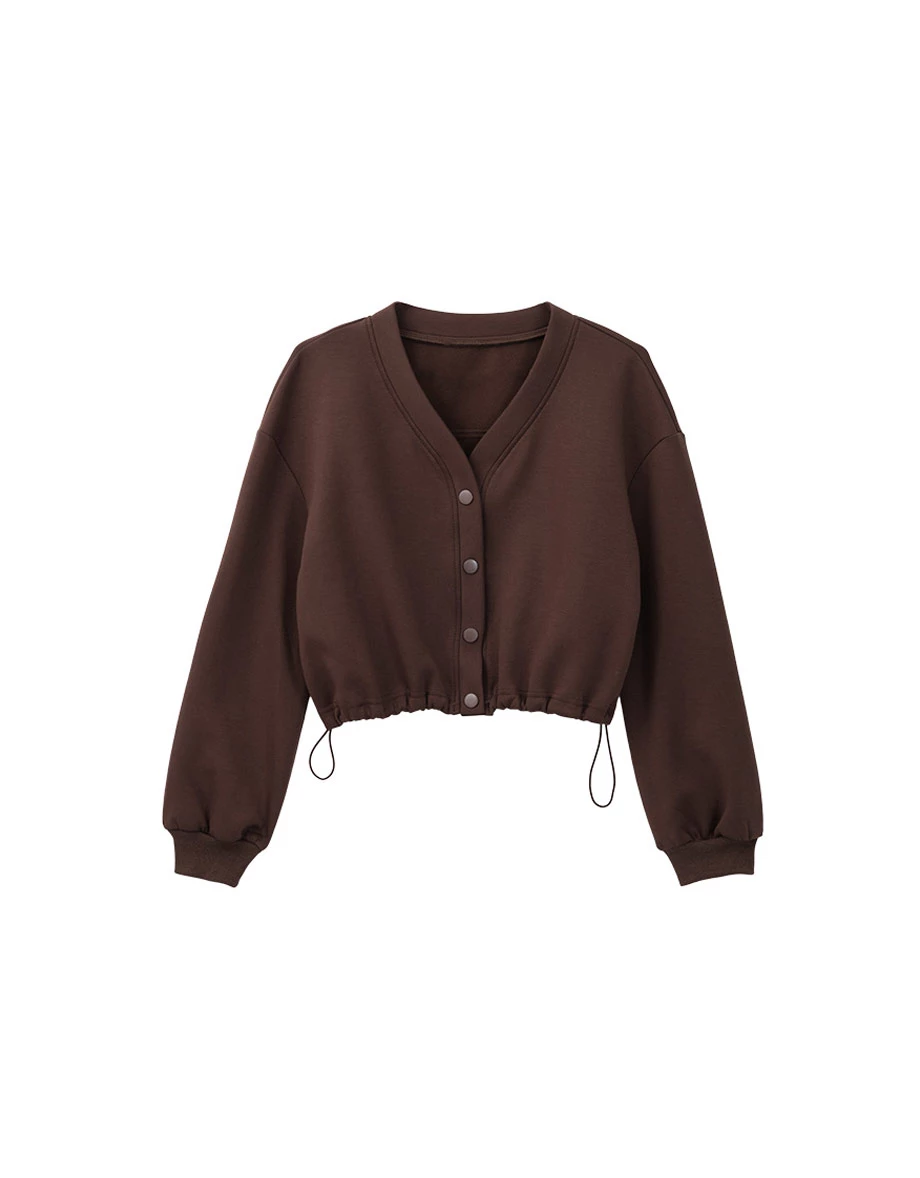 Cropped Button Down Cardigan Jacket with Adjustable Drawstring Hem Cropped Button Down Cardigan Jacket with Adjustable Drawstring Hem