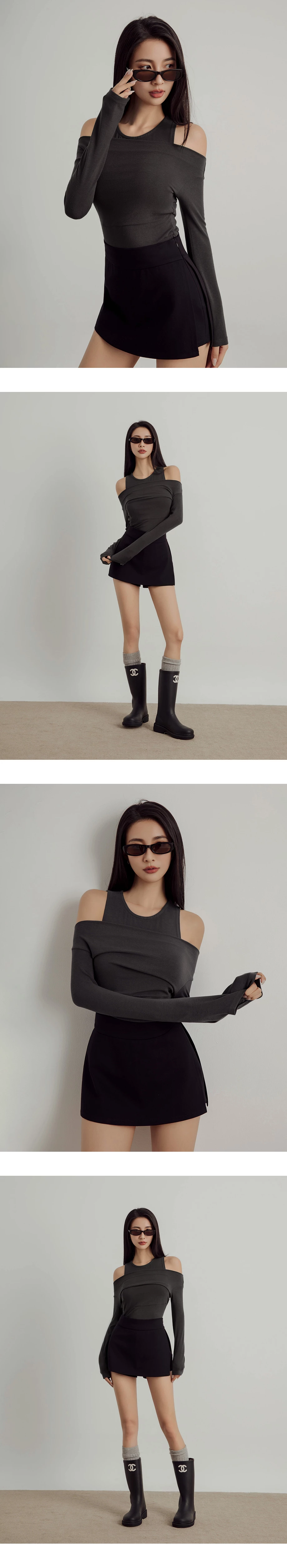 Faux 2 Piece Off Shoulder Long Sleeve Top Faux 2 Piece Off Shoulder Long Sleeve Top