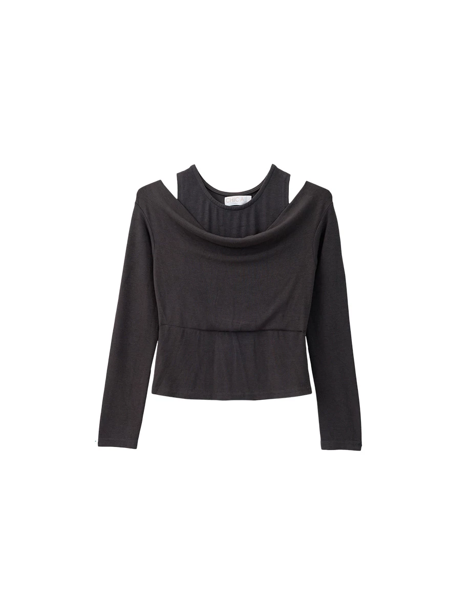 Faux 2 Piece Off Shoulder Long Sleeve Top Faux 2 Piece Off Shoulder Long Sleeve Top