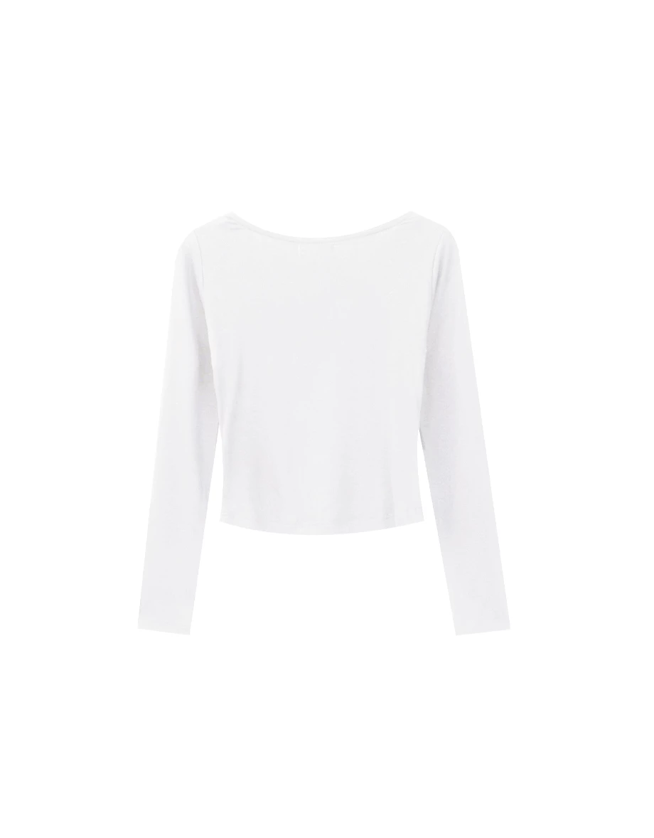 Asymmetric Draped Neckline Long Sleeve Crop Top with Shoulder Pads