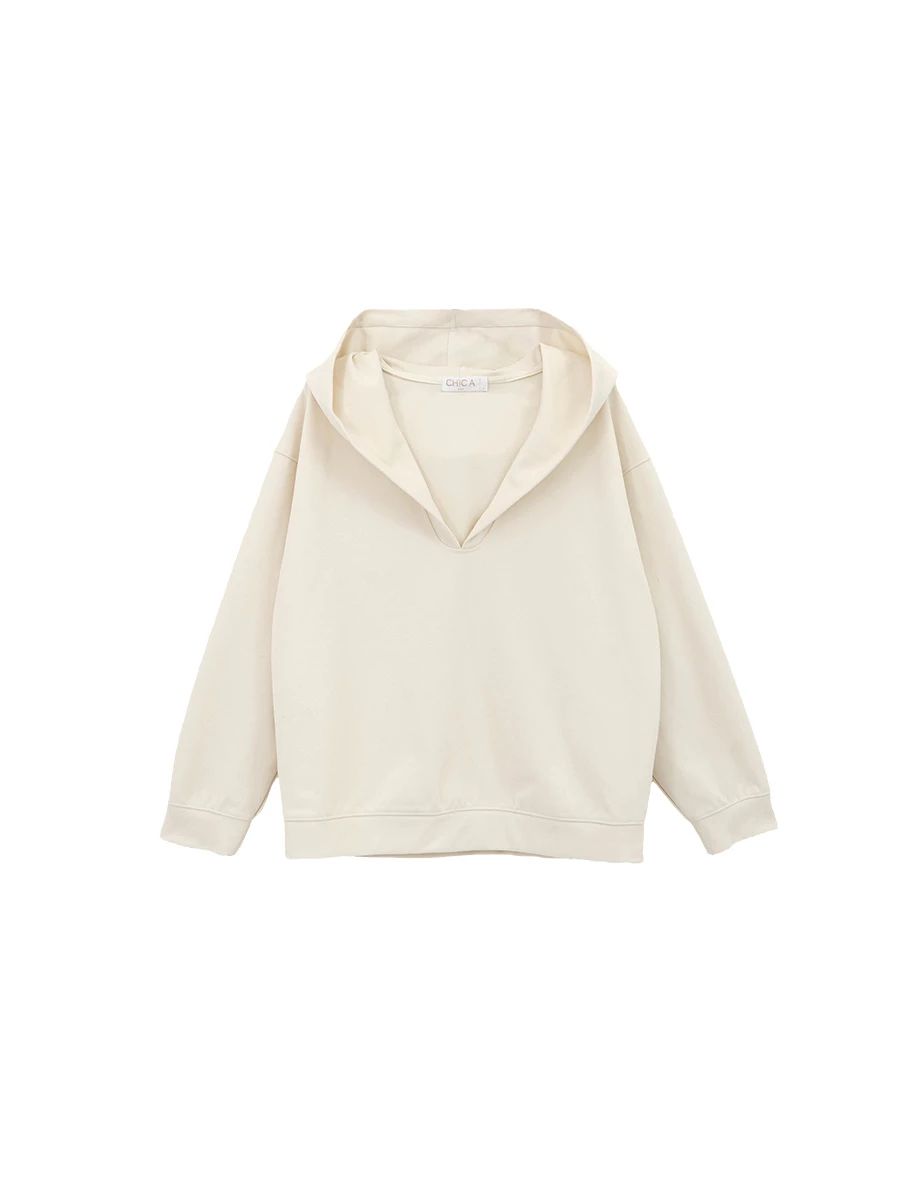 Oversized V Neck Collared Hooded Sweatshirt Oversized V Neck Collared Hooded Sweatshirt