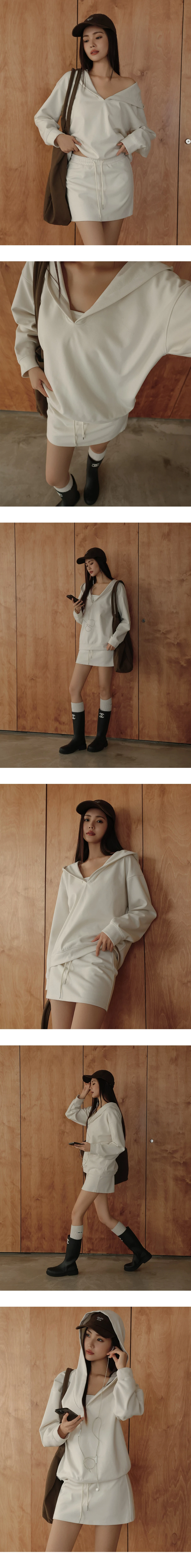 Oversized V Neck Collared Hooded Sweatshirt Oversized V Neck Collared Hooded Sweatshirt