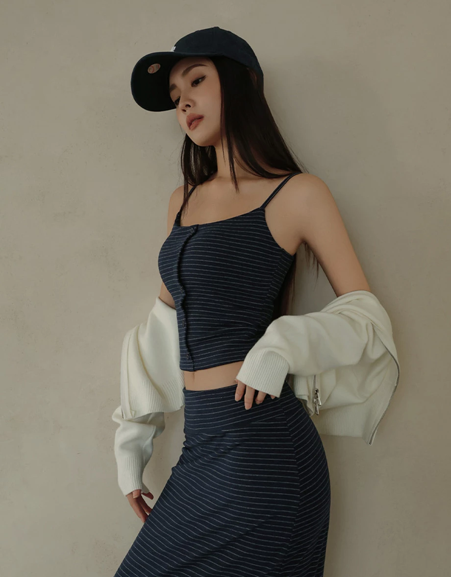 Spaghetti Strap Soft Knit Button Front Padded Camisole Top (Solid/Striped) Spaghetti Strap Soft Knit Button Front Padded Camisole Top (Solid/Striped)