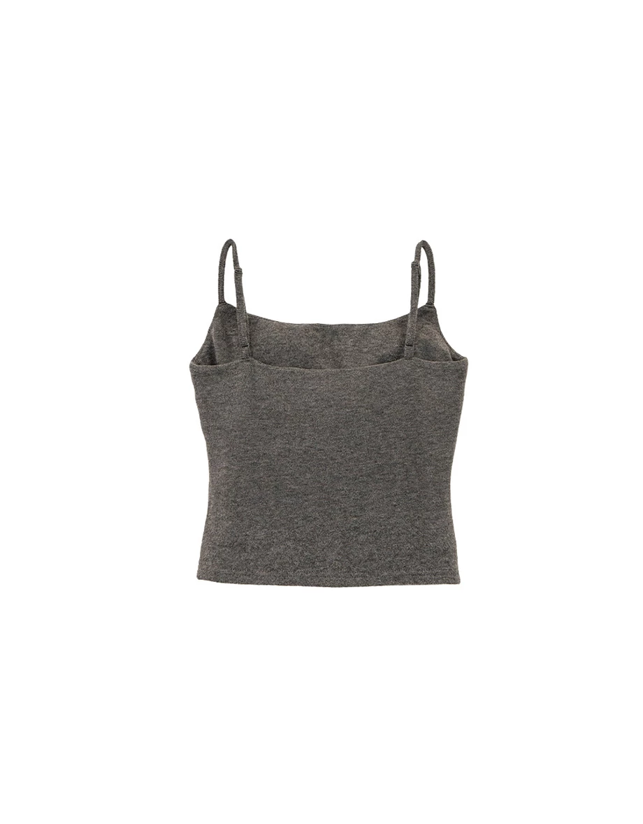 Spaghetti Strap Soft Knit Button Front Padded Camisole Top (Solid/Striped)