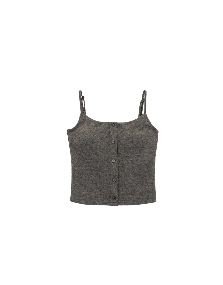 Spaghetti Strap Soft Knit Button Front Padded Camisole Top (Solid/Striped)