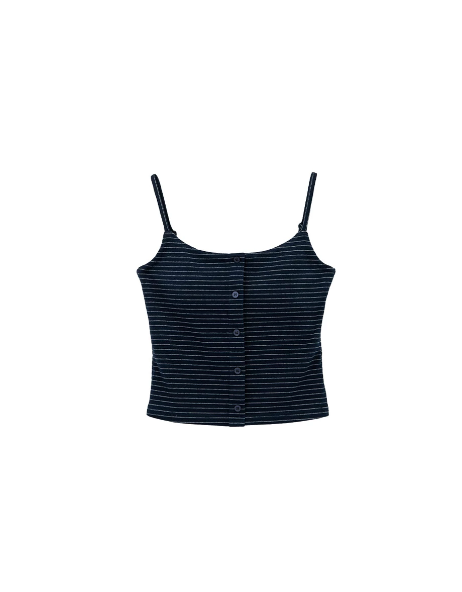 Spaghetti Strap Soft Knit Button Front Padded Camisole Top (Solid/Striped)
