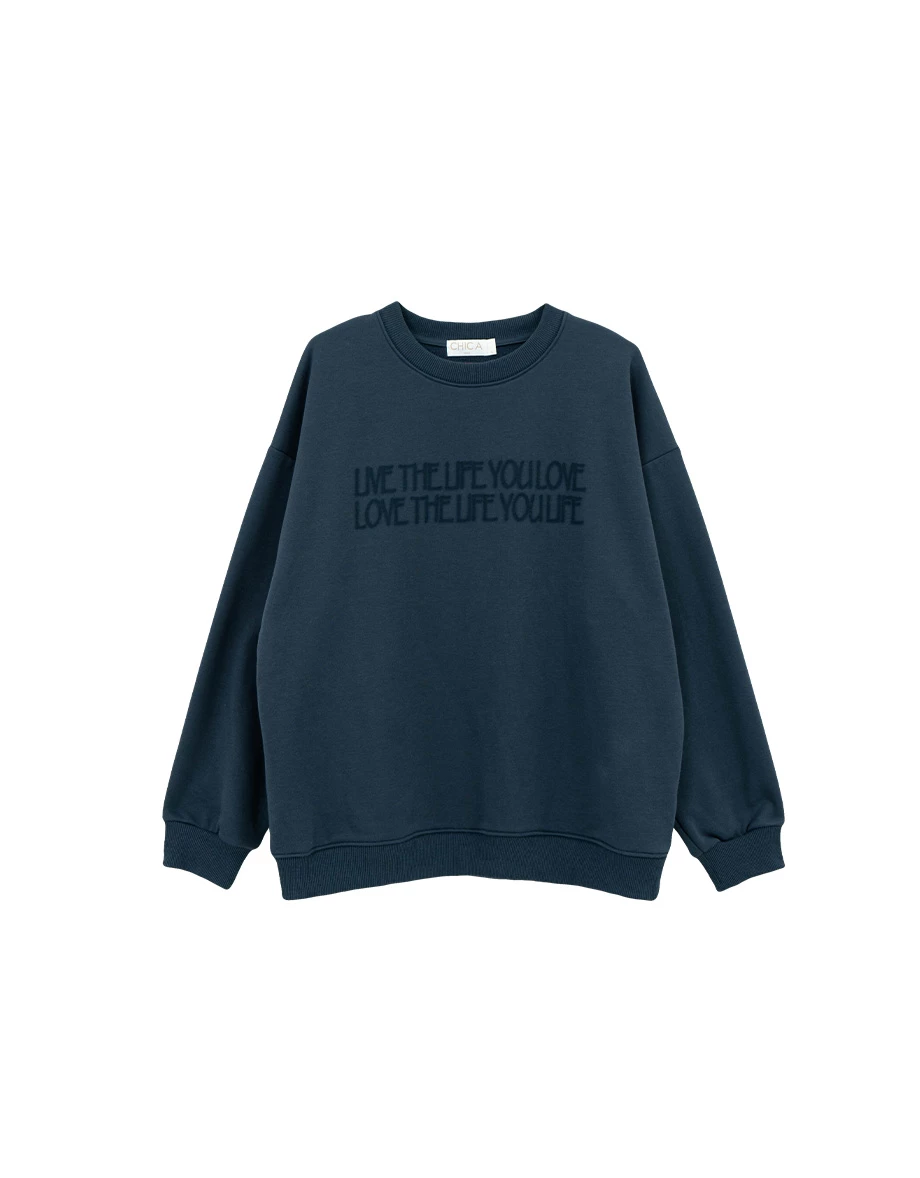 Oversized Soft Cotton Sweatshirt with Embroidered Lettering