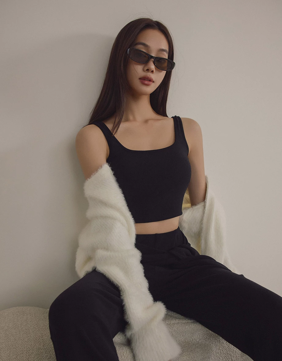 Daily Essential Ribbed Square Neck Paddded Tank Top