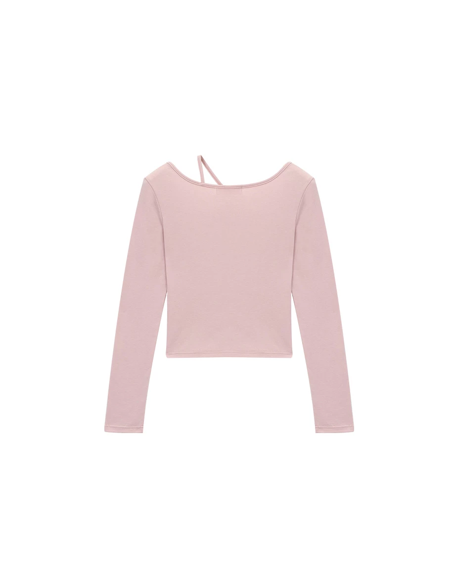 Asymmetric Cut Out Shoulder Long Sleeve Brushed Knit Top Asymmetric Cut Out Shoulder Long Sleeve Brushed Knit Top