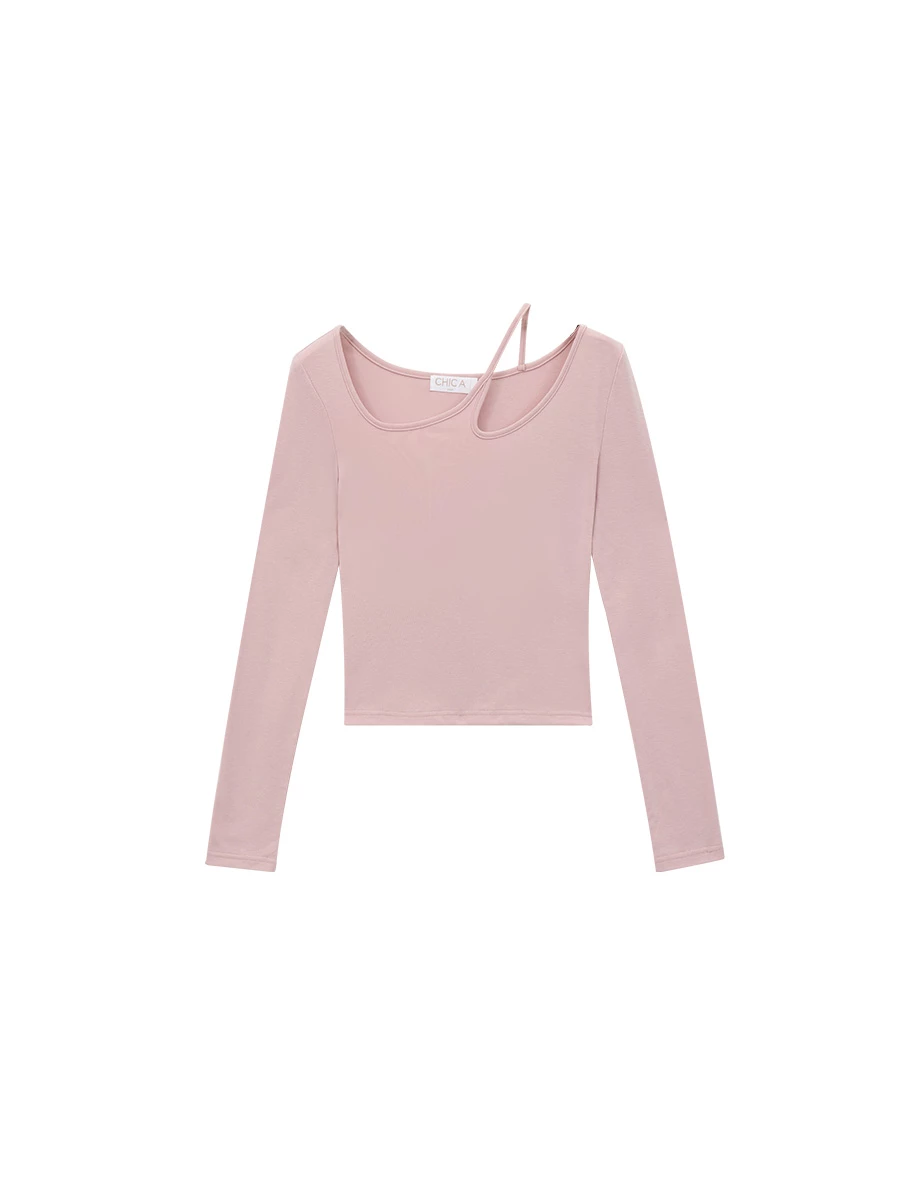 Asymmetric Cut Out Shoulder Long Sleeve Brushed Knit Top Asymmetric Cut Out Shoulder Long Sleeve Brushed Knit Top