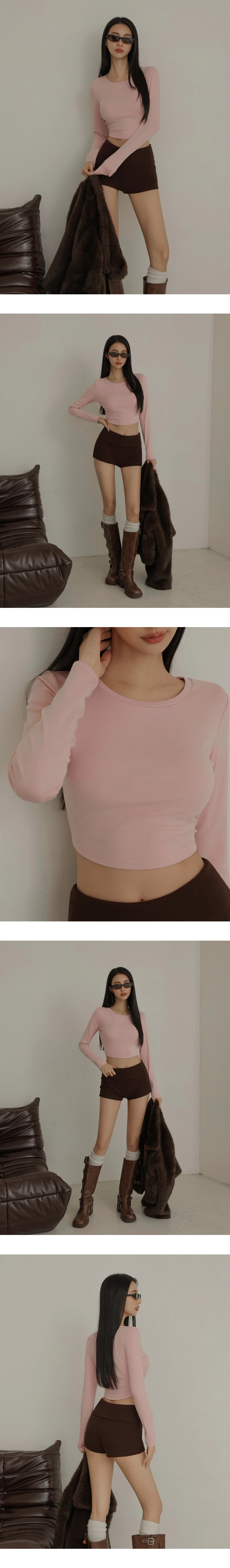 Crew Neck Long Sleeve Brushed Cropped Top Crew Neck Long Sleeve Brushed Cropped Top