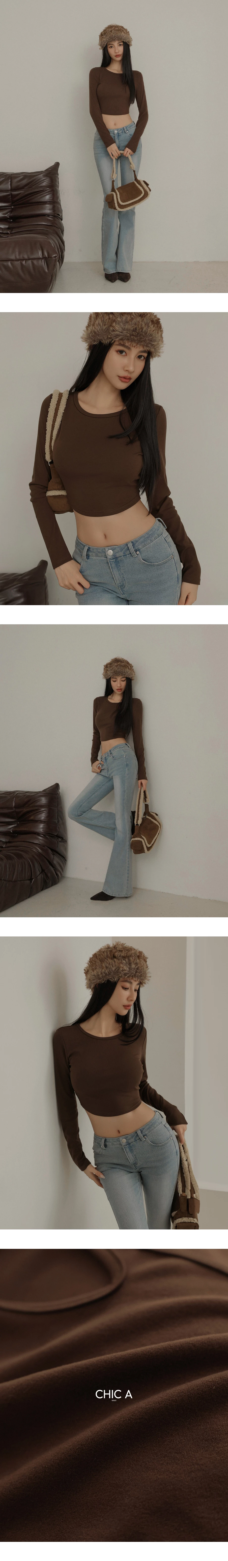 Crew Neck Long Sleeve Brushed Cropped Top Crew Neck Long Sleeve Brushed Cropped Top