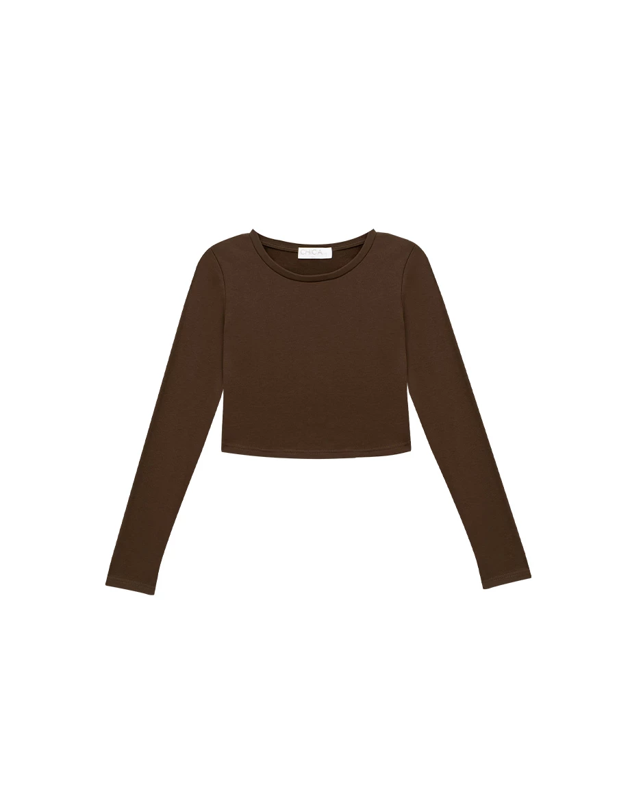 Crew Neck Long Sleeve Brushed Cropped Top