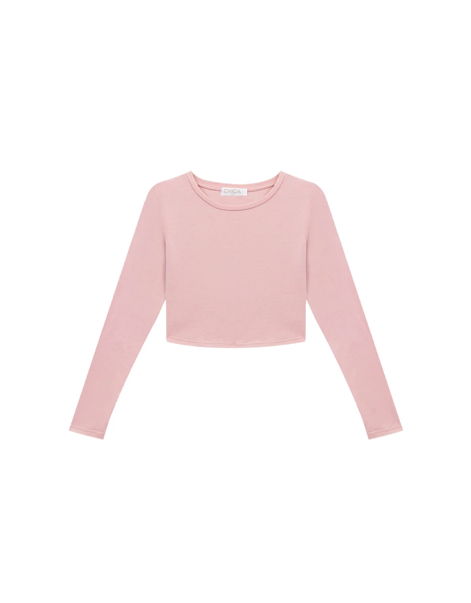 Crew Neck Long Sleeve Brushed Cropped Top