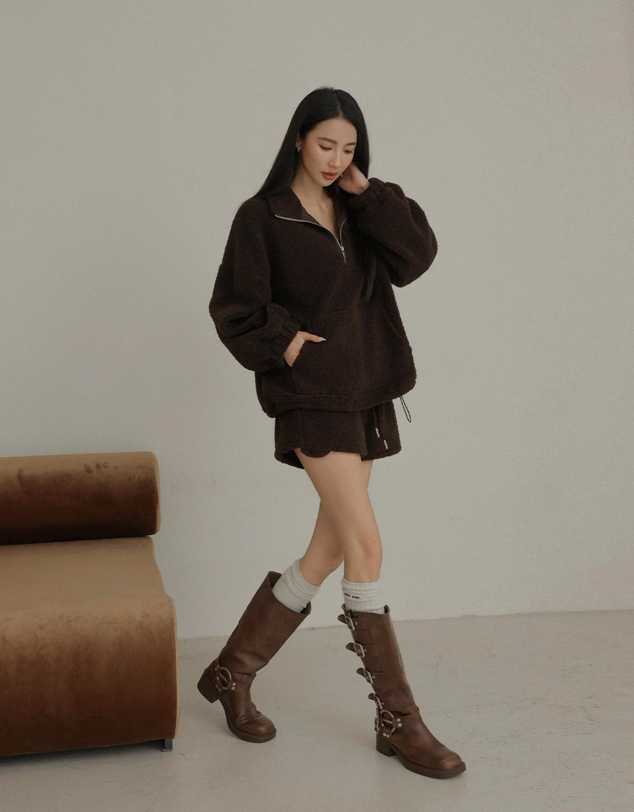 Soft Fuzzy Half Zip Fleece Pullover Sweatshirt