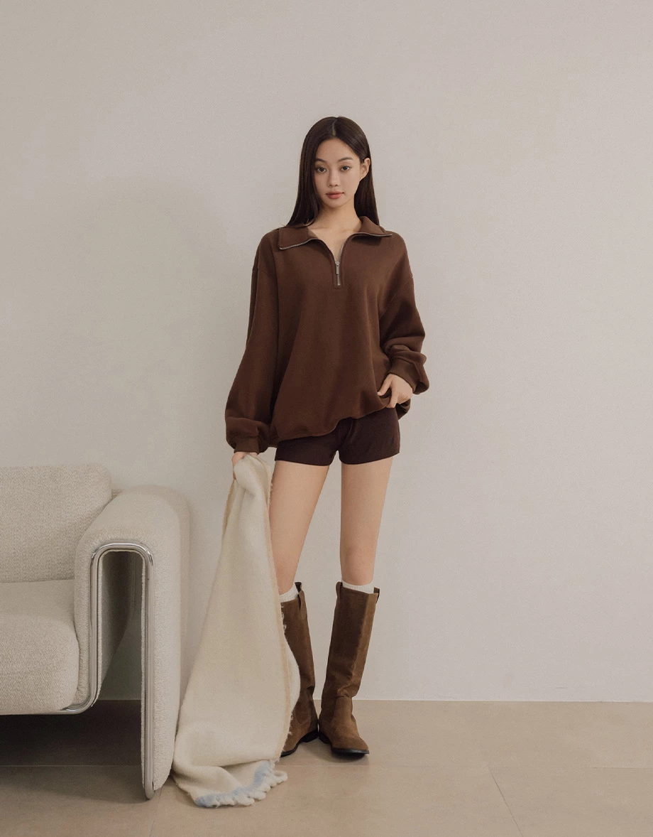 High Neck Half Zip Oversized Pullover Sweatshirt