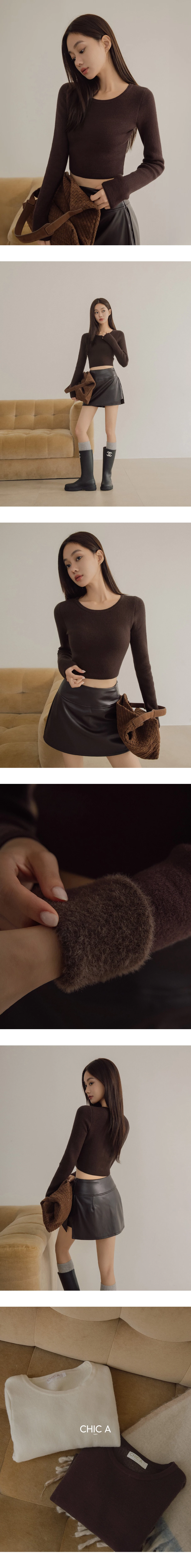 Soft Inner Fleece Ribbed Cropped Knit Top