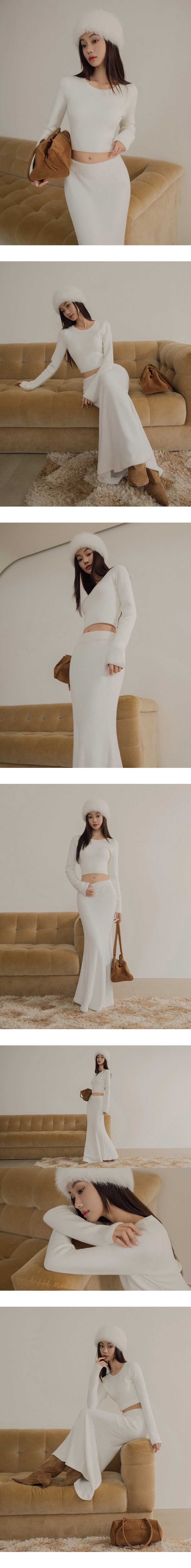 Soft Inner Fleece Ribbed Cropped Knit Top