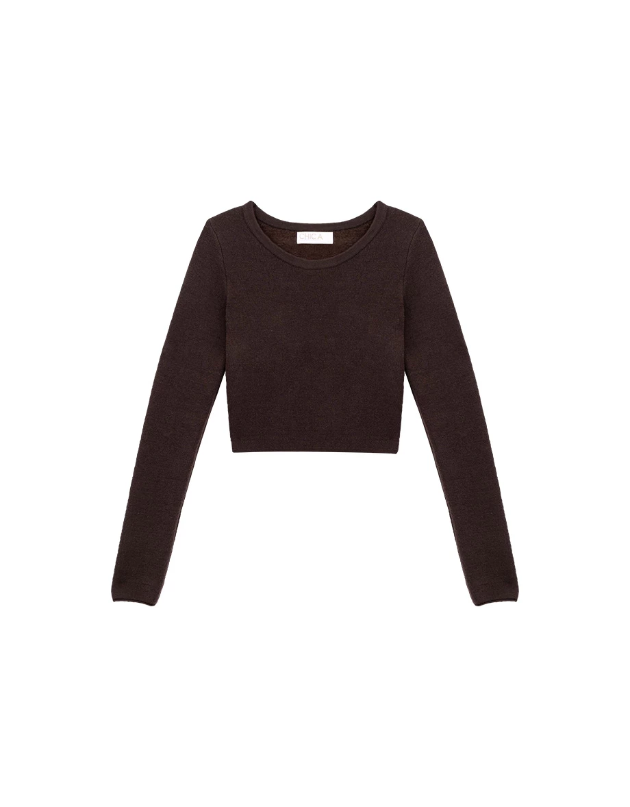 Soft Inner Fleece Ribbed Cropped Knit Top