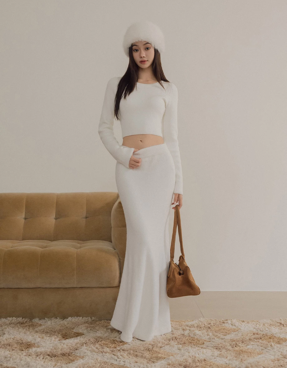 Soft Inner Fleece Ribbed Cropped Knit Top