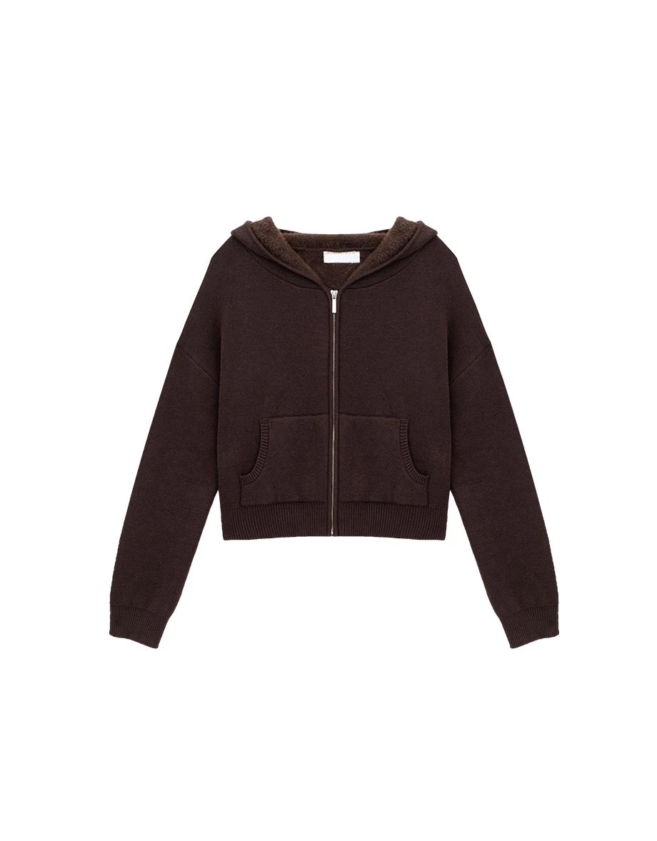 Soft Inner Fleece Hooded Zip Up Cropped Jacket