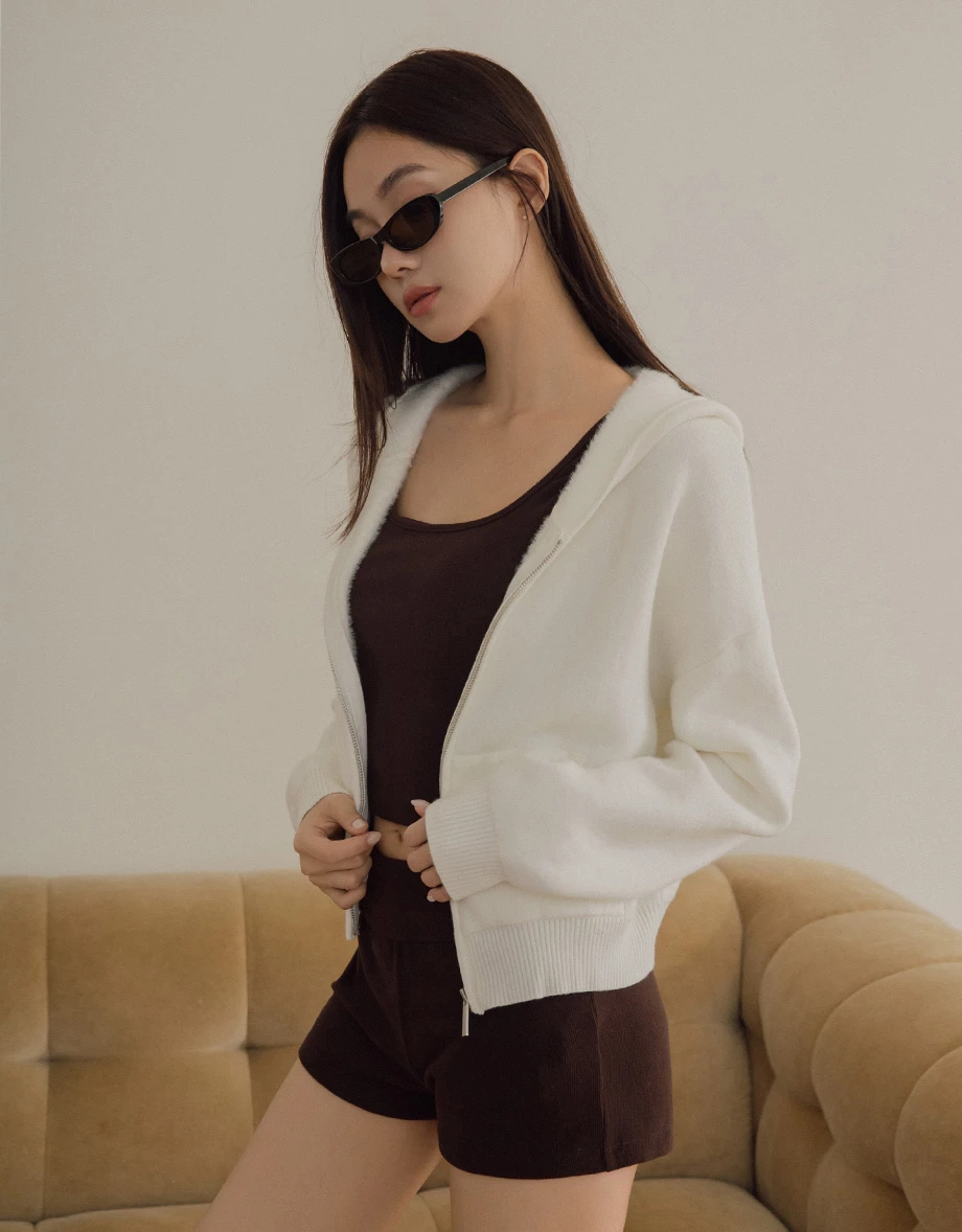 Soft Inner Fleece Hooded Zip Up Cropped Jacket