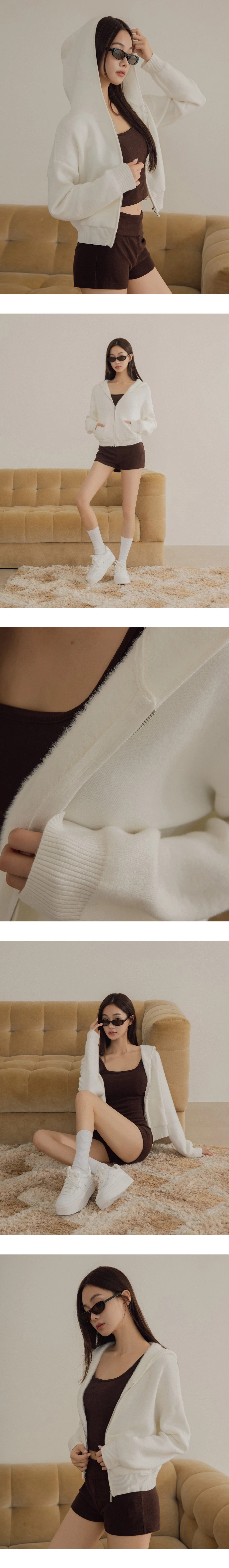 Soft Inner Fleece Hooded Zip Up Cropped Jacket