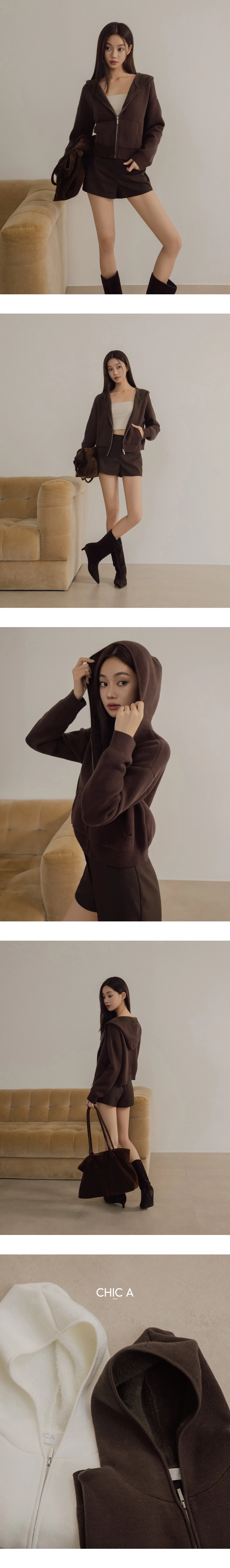 Soft Inner Fleece Hooded Zip Up Cropped Jacket