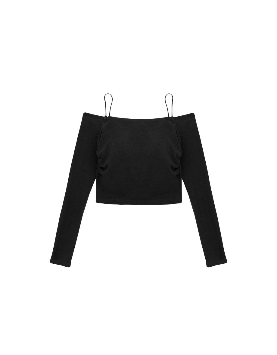 Off Shoulder Spaghetti Strap Ruched Cropped Padded Bra Top