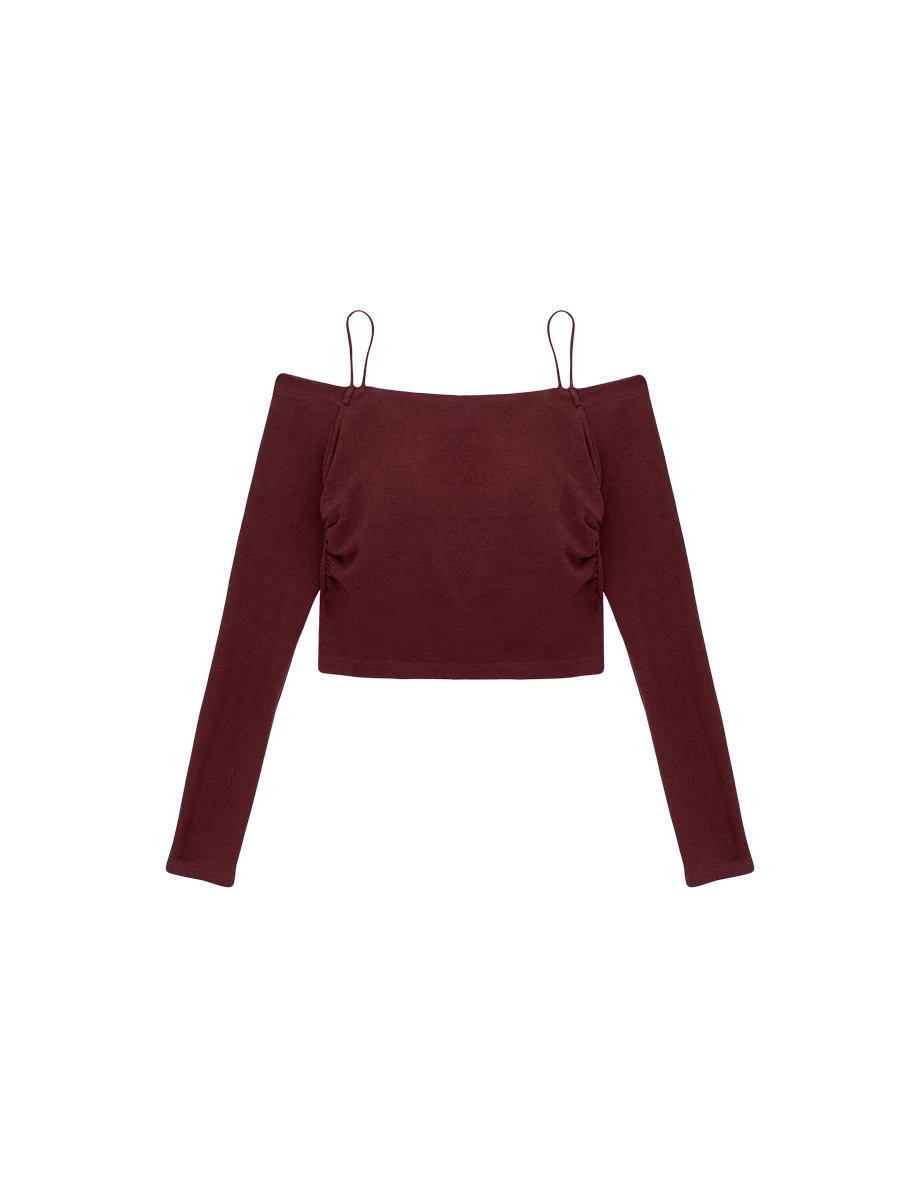 Off Shoulder Spaghetti Strap Ruched Cropped Padded Bra Top