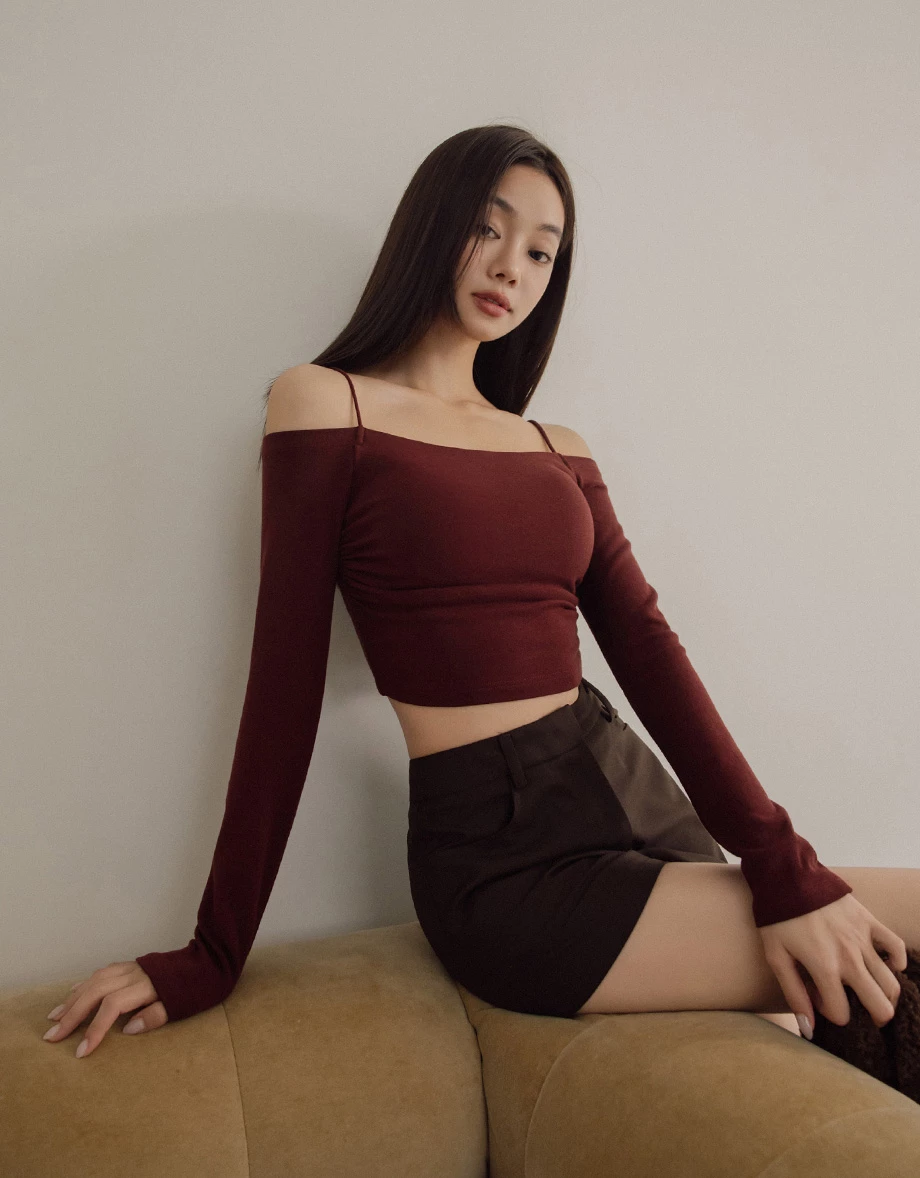 Off Shoulder Spaghetti Strap Ruched Cropped Padded Bra Top