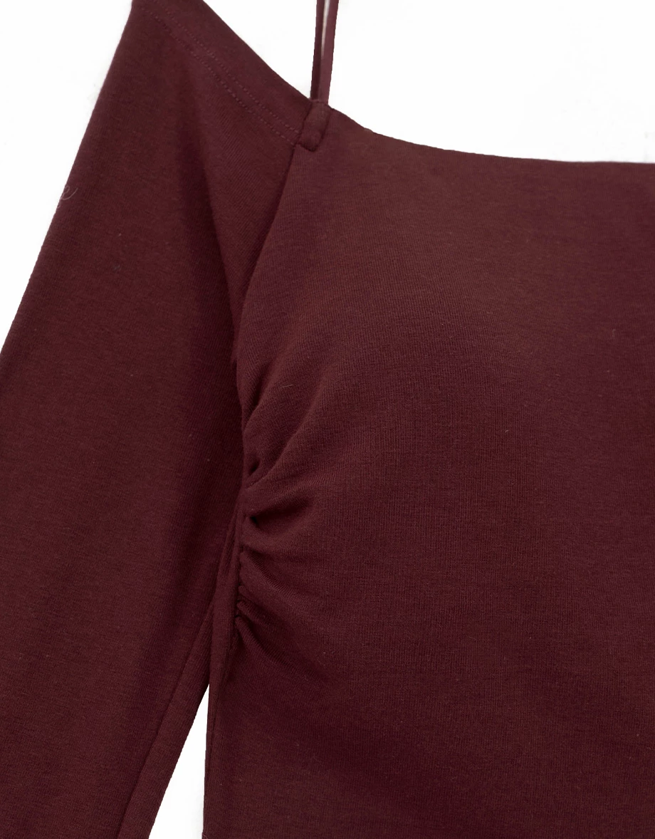 Off Shoulder Spaghetti Strap Ruched Cropped Padded Bra Top