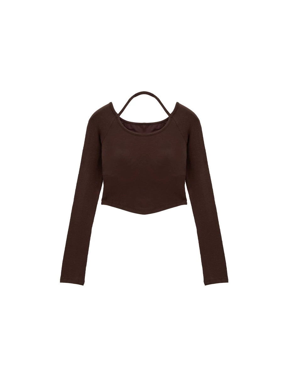 Halter Tie Long Sleeve Fitted Padded  Bra Top