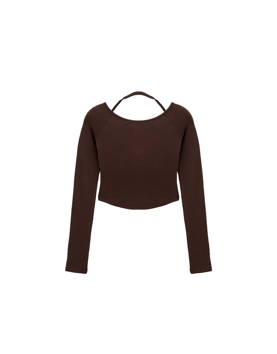 Halter Tie Long Sleeve Fitted Padded  Bra Top