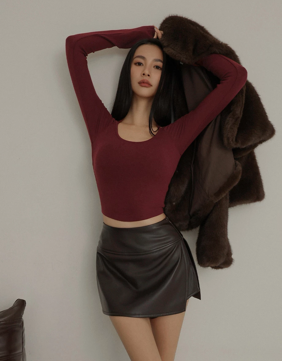 Halter Tie Long Sleeve Fitted Padded  Bra Top