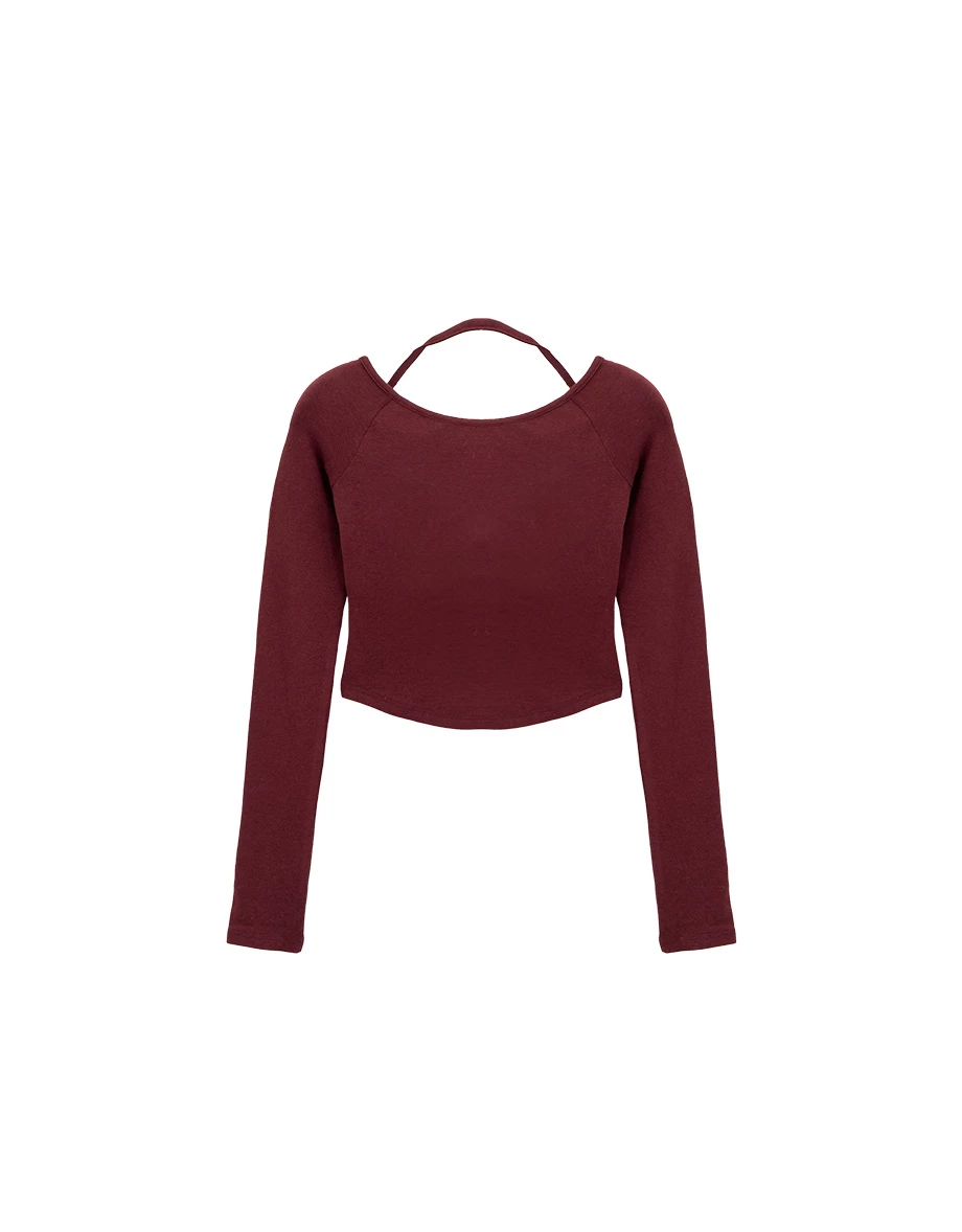 Halter Tie Long Sleeve Fitted Padded  Bra Top