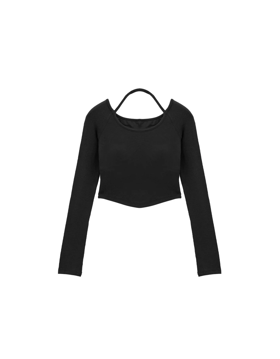 Halter Tie Long Sleeve Fitted Padded  Bra Top