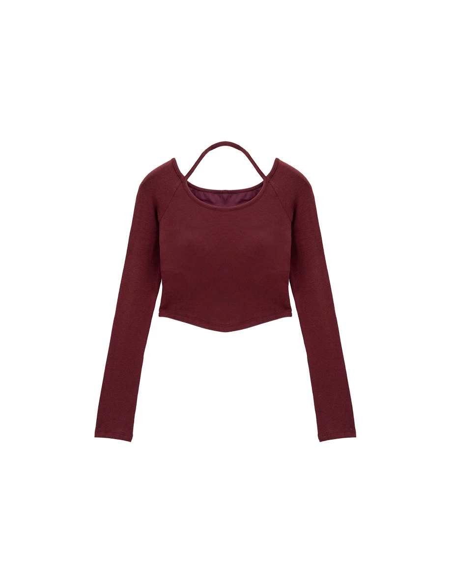 Halter Tie Long Sleeve Fitted Padded  Bra Top