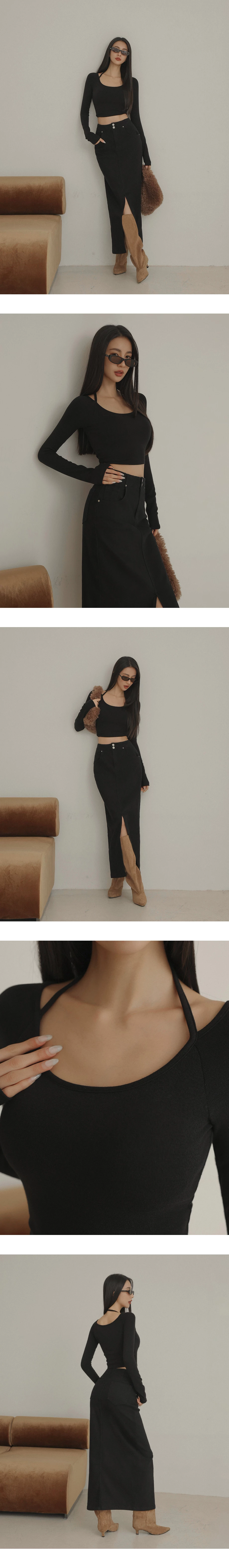 Halter Tie Long Sleeve Fitted Padded  Bra Top