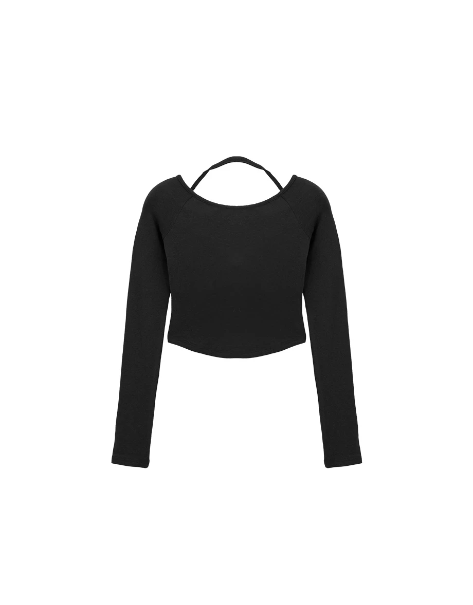 Halter Tie Long Sleeve Fitted Padded  Bra Top