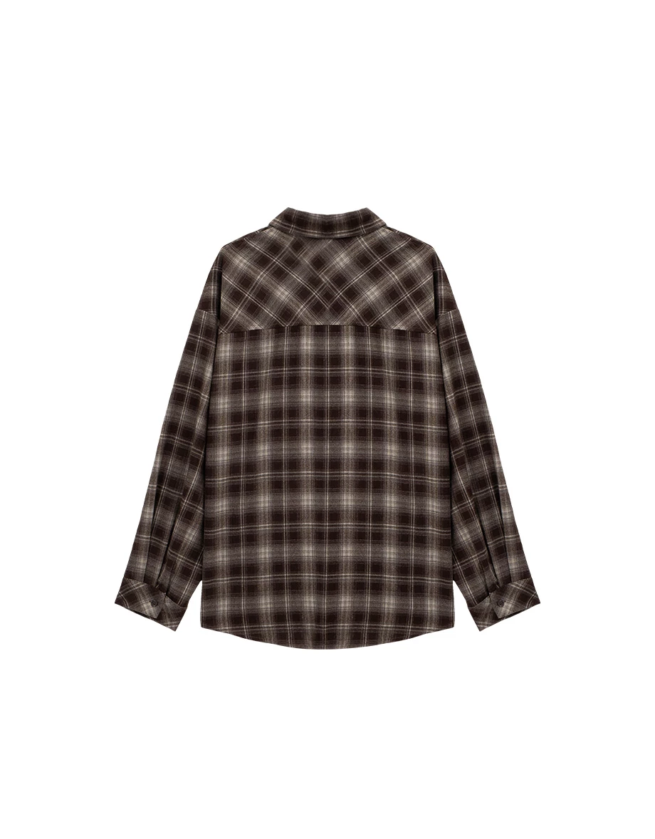 Button Up Checked Flannel Oversized Shirt Blouse