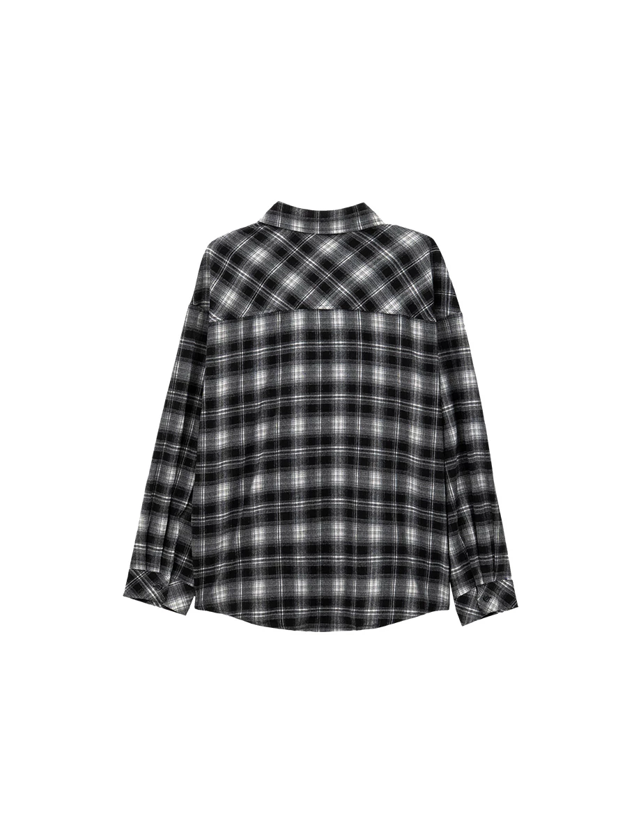 Button Up Checked Flannel Oversized Shirt Blouse