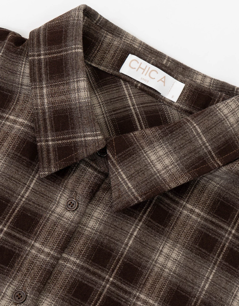 Button Up Checked Flannel Oversized Shirt Blouse