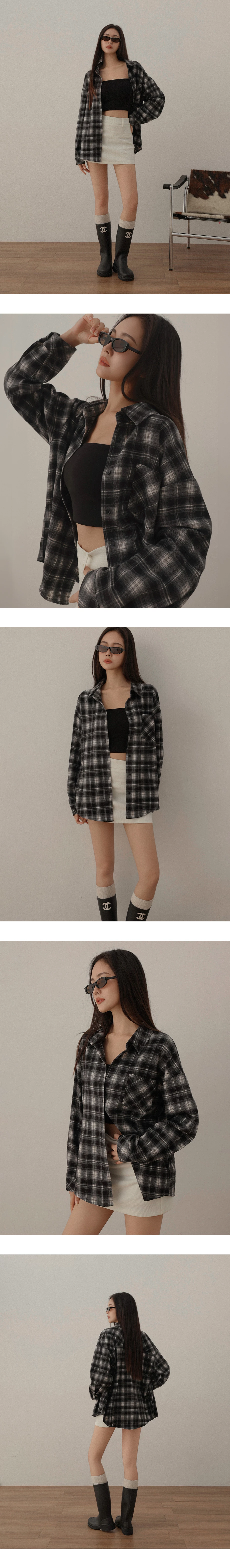 Button Up Checked Flannel Oversized Shirt Blouse