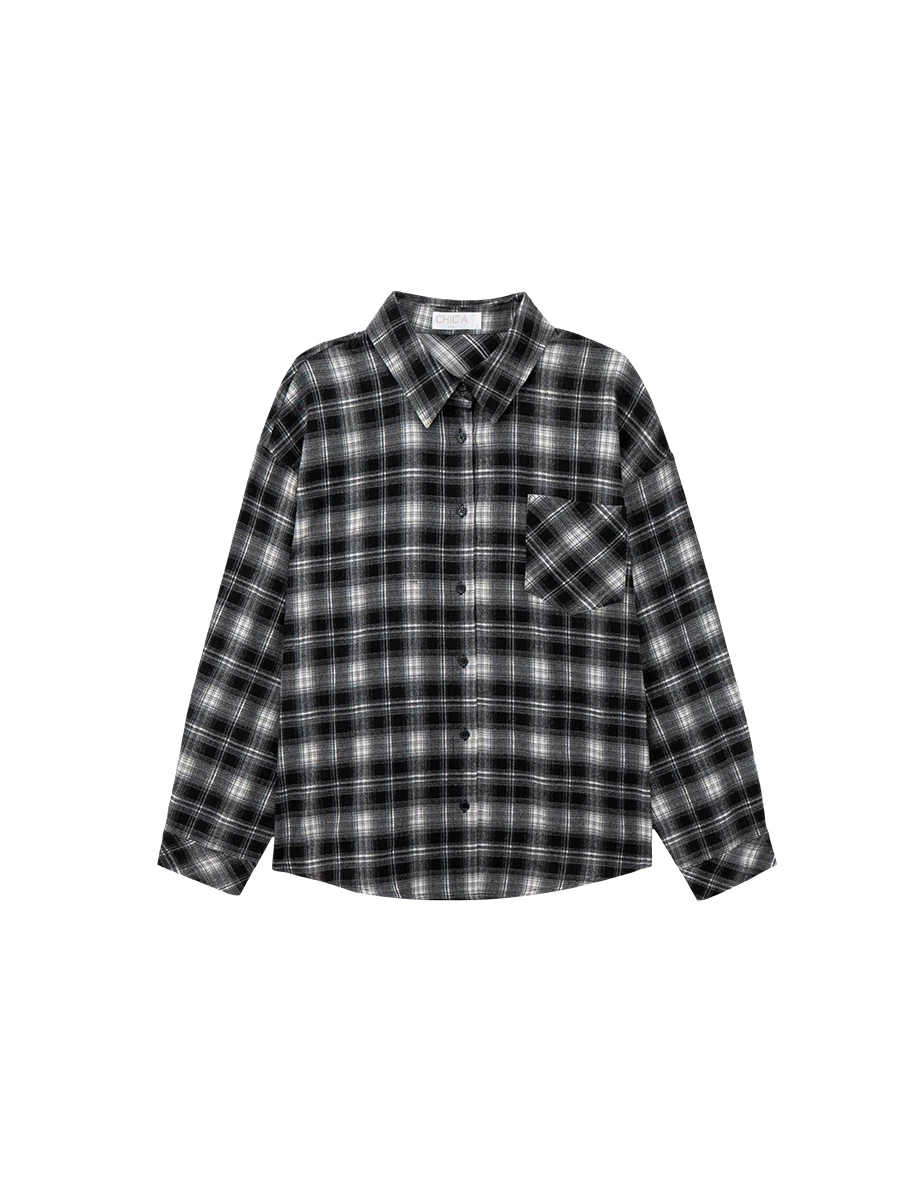 Button Up Checked Flannel Oversized Shirt Blouse