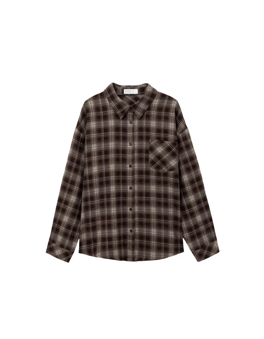 Button Up Checked Flannel Oversized Shirt Blouse