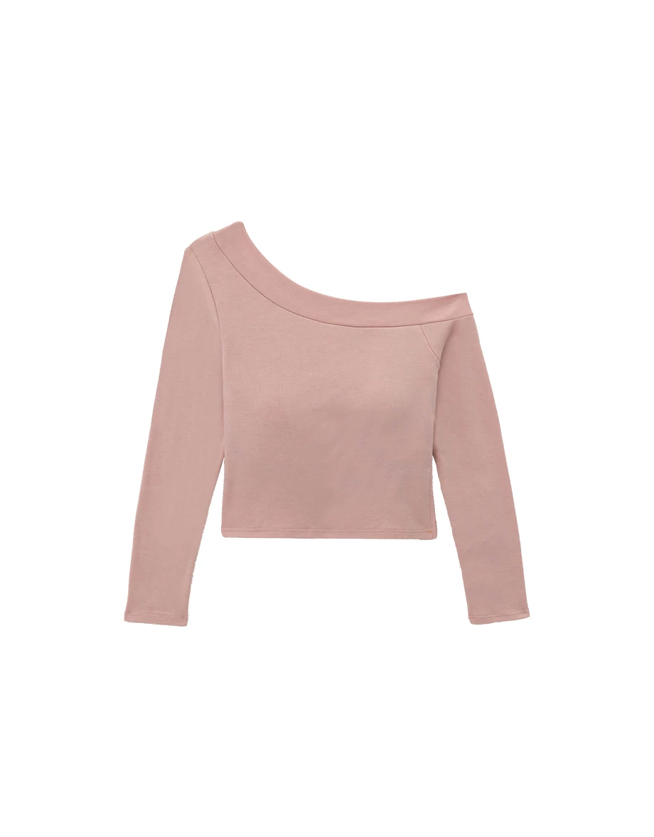 Asymmetric One Shoulder Slit Hem Long Sleeve Padded Bra Top