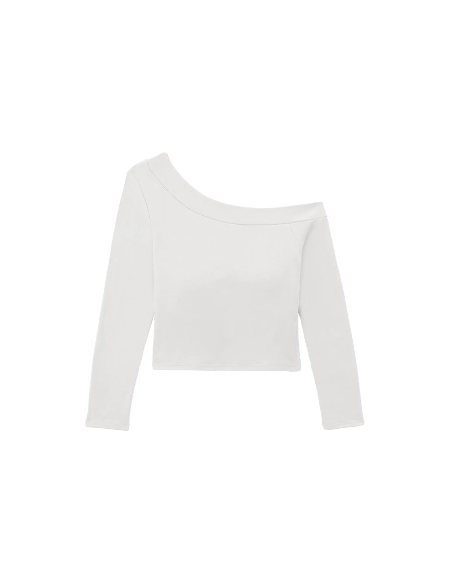 Asymmetric One Shoulder Slit Hem Long Sleeve Padded Bra Top