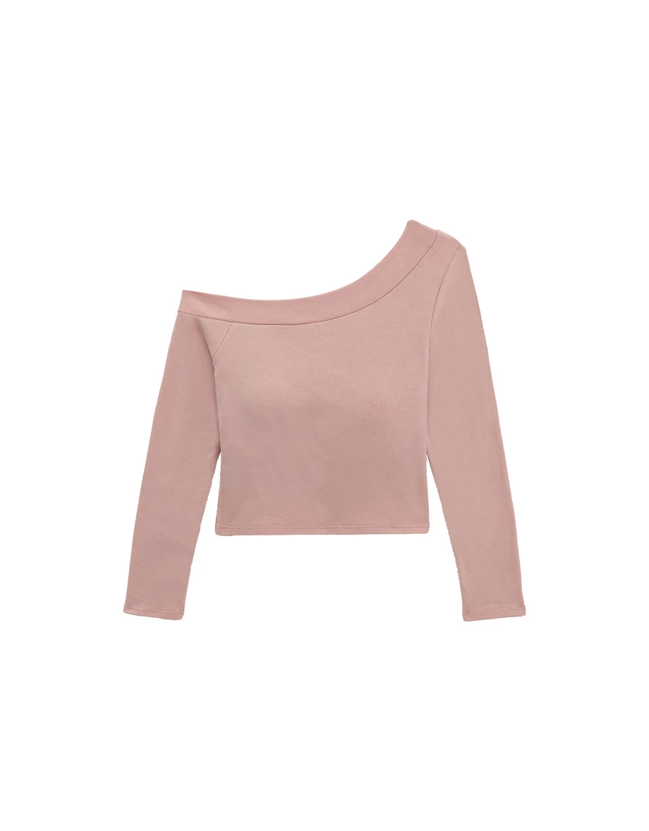 Asymmetric One Shoulder Slit Hem Long Sleeve Padded Bra Top