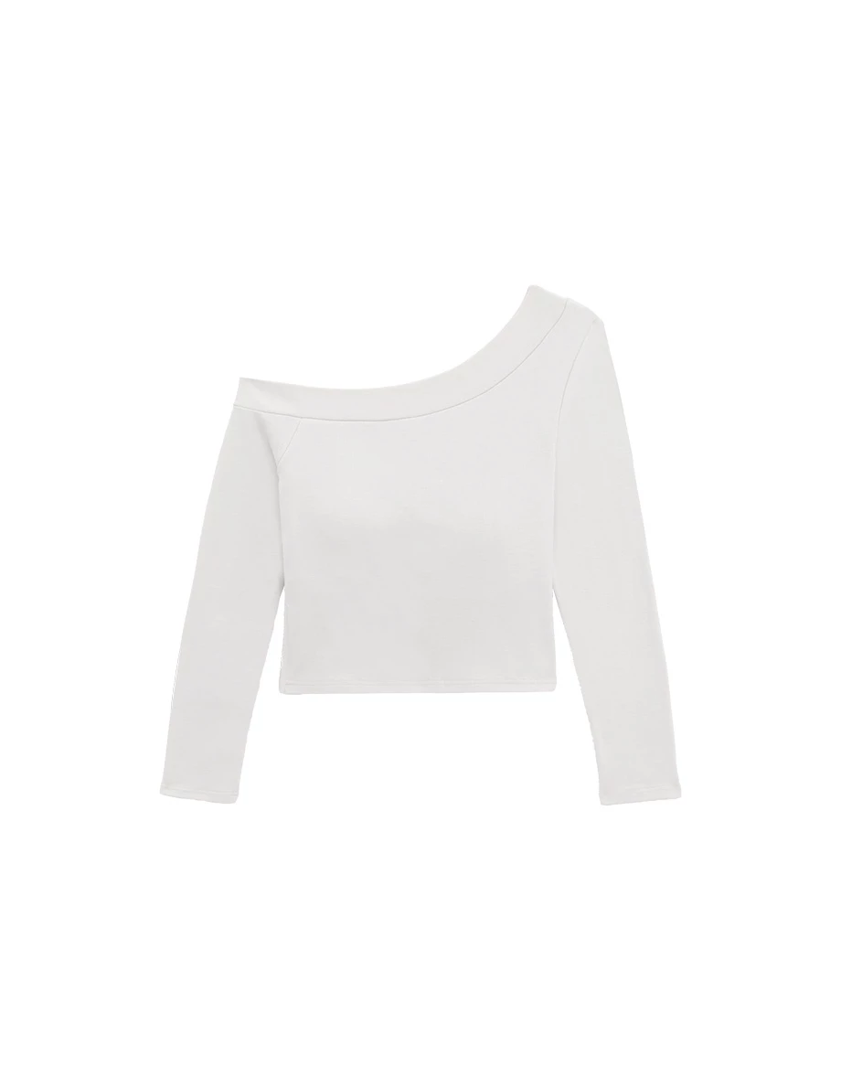 Asymmetric One Shoulder Slit Hem Long Sleeve Padded Bra Top